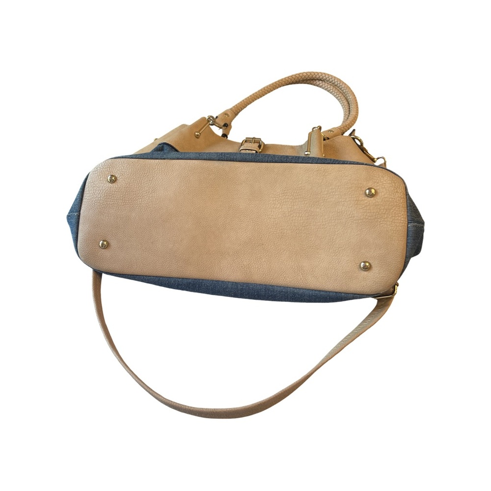 Black Rivet Denim & Tan Boho Shoulder Bag | Braided Handle Mixed Media Tote - Picture 3 of 8